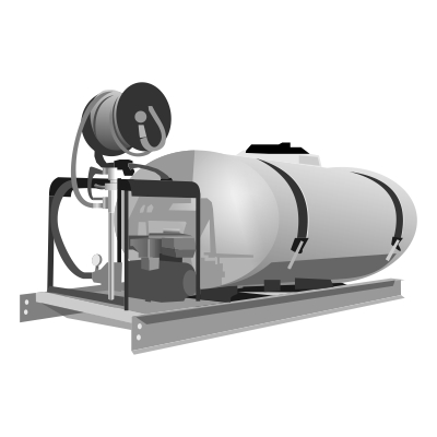 Drawing of a 500 gallon skid sprayer with an elliptical tank