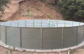 Corrugated steel tank under construction