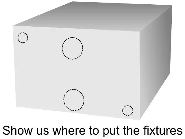 tank drawing with marks for fittings