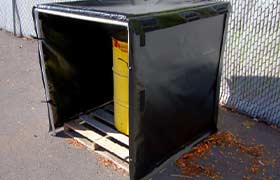 Black hot box heater designed for insulating and warming industrial equipment or containers.